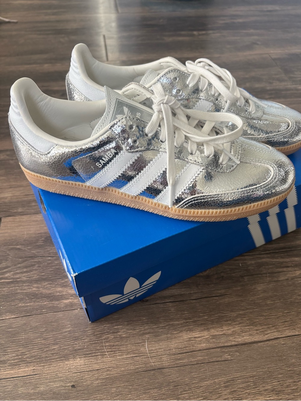 adidas Samba Metallic Silver Leather Sneakers - Womens